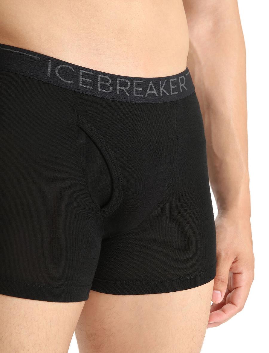 Bielizny Icebreaker Merino 175 Everyday Thermal Boxers With Fly Męskie Czarne | PL 1654MQZA